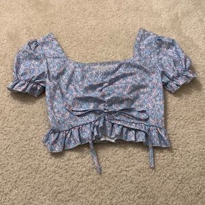 Floral ruffle tie top